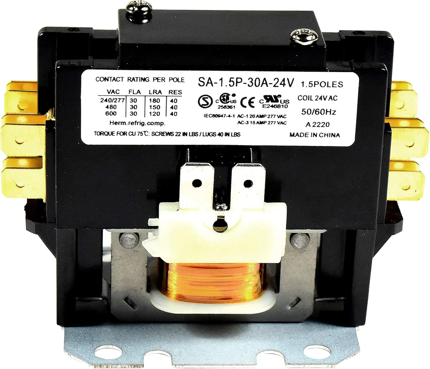 HQRP Single Pole / 1 Pole 30 Amp Coil 24-Volt Condenser Contactor Compatible with Carrier Payne Bryant HN51KC024, Trane C147094P02 1P030024V Replacement, UL Listed