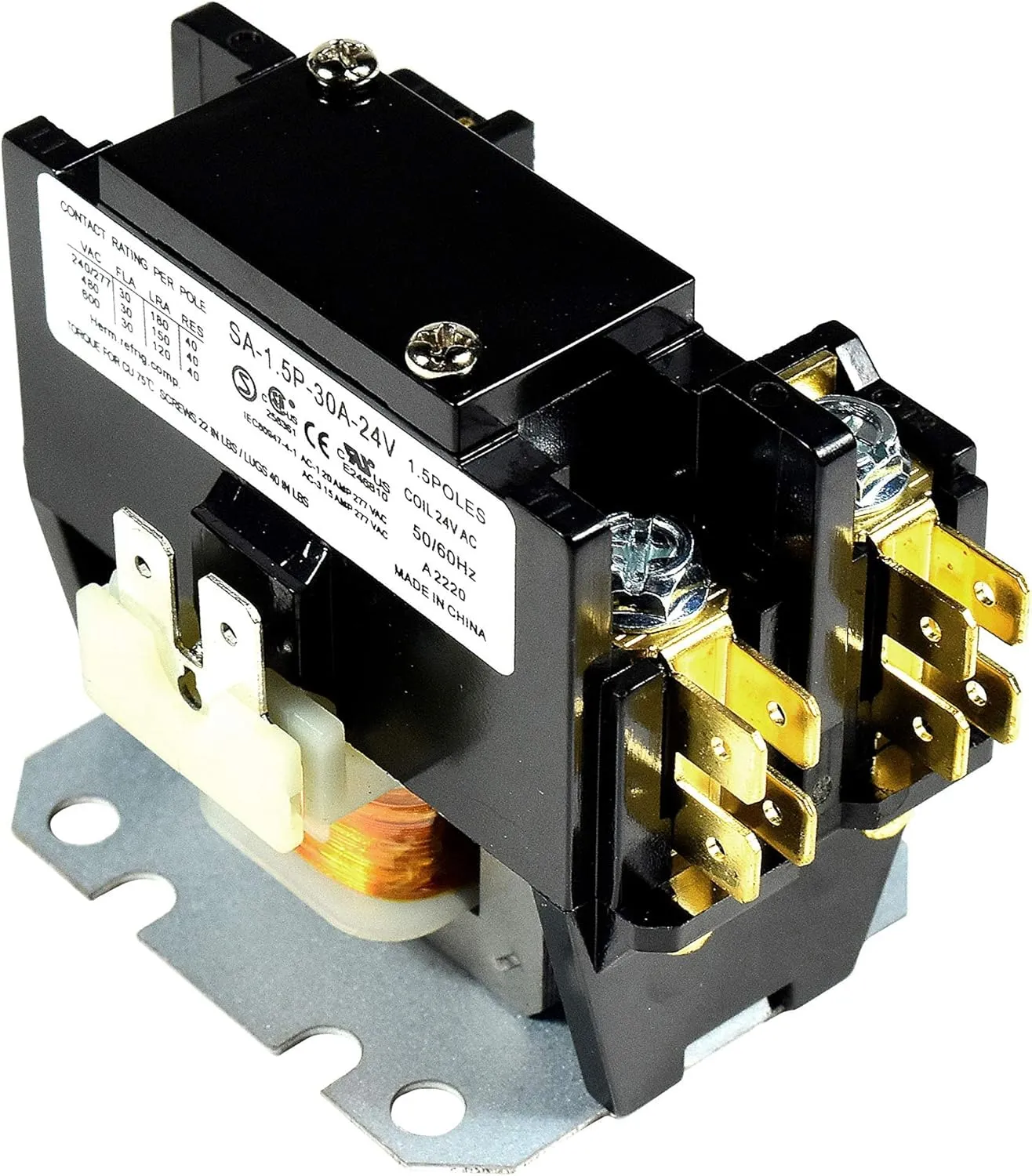 HQRP Single Pole / 1 Pole 30 Amp Coil 24-Volt Condenser Contactor Compatible with Carrier Payne Bryant HN51KC024, Trane C147094P02 1P030024V Replacement, UL Listed