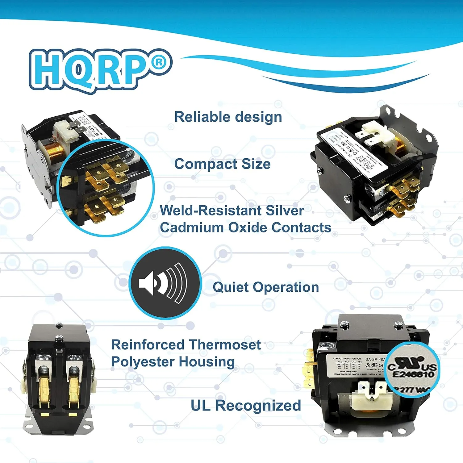 HQRP Single Pole / 1 Pole 30 Amp Coil 24-Volt Condenser Contactor Compatible with Carrier Payne Bryant HN51KC024, Trane C147094P02 1P030024V Replacement, UL Listed