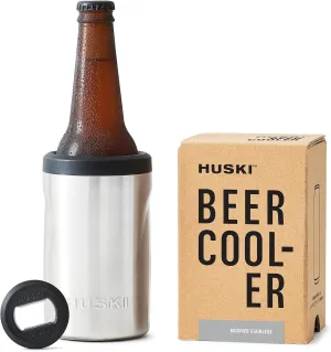 Huski Beer Cooler 2.0 | NEW | Premium Can and Bottle Holder | Triple Insulated Marine Grade Stainless Steel | Detachable 3-in-1 Opener | Works as a Tumbler | Best Gifts for Beer Lovers (Stainless)