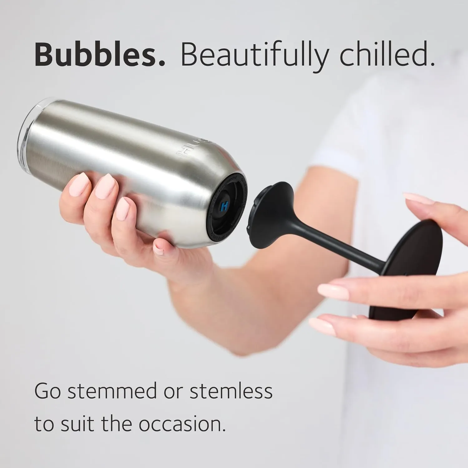 Huski Champagne Flute | NEW | Award-winning Design with Detachable Stem | Premium Stainless Steel Champagne Glass with Lid | Triple Insulated Tumbler | 8oz Capacity | Great Gift (Powder Pink)