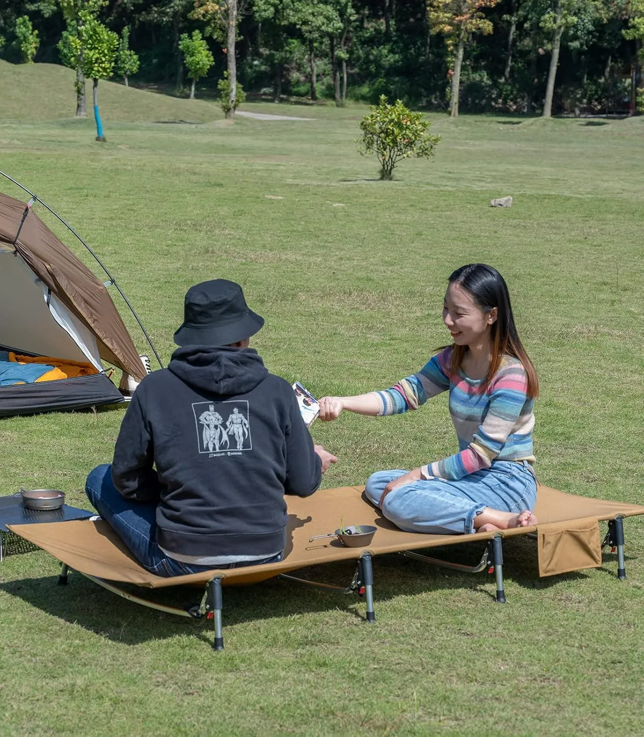 iClimb Super Easy Assemble Folding Cot Ultralight Compact Heavy Duty with Carry Bag for Adults Camping Backpacking (Brown)