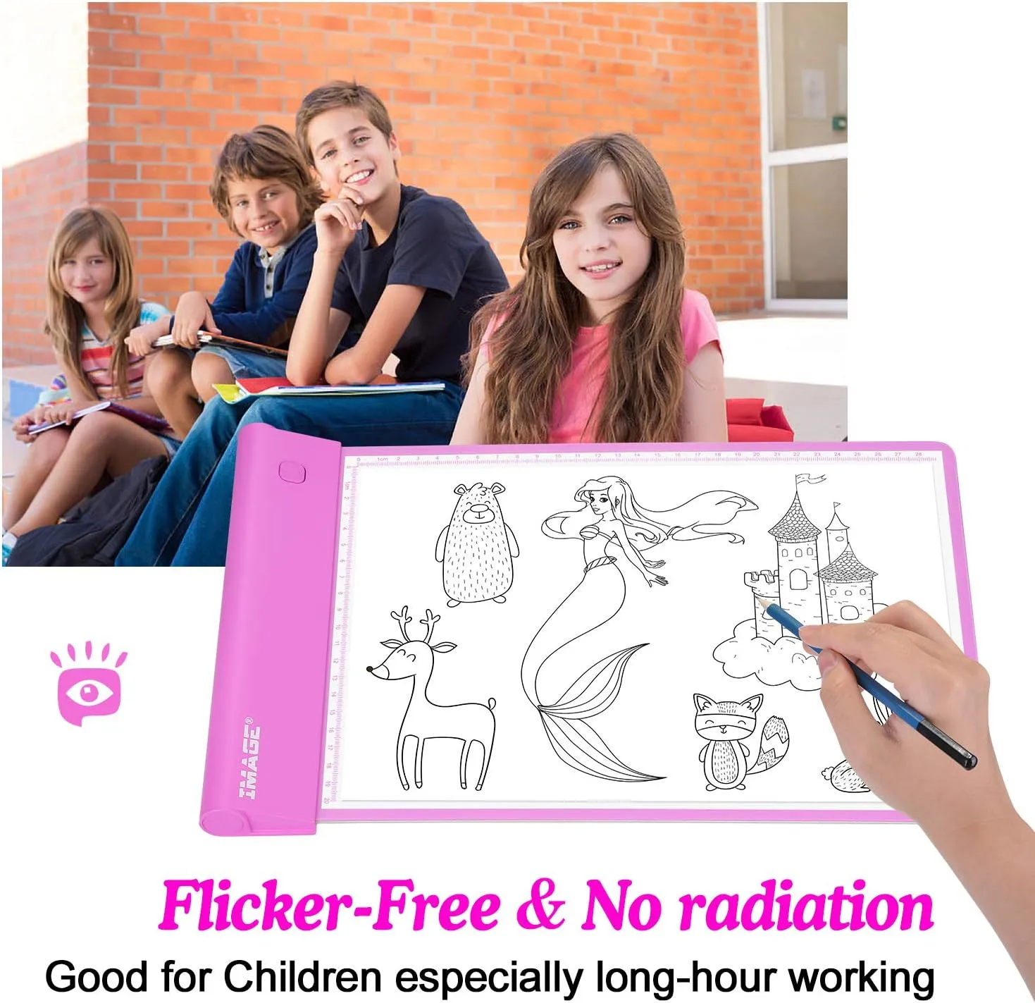 IMAGE Light Up Tracing Pad Pink Drawing Tablet Coloring Board for Kids Children to for Girls Boy (includes 10 Traceable Sheets and Two Clips)