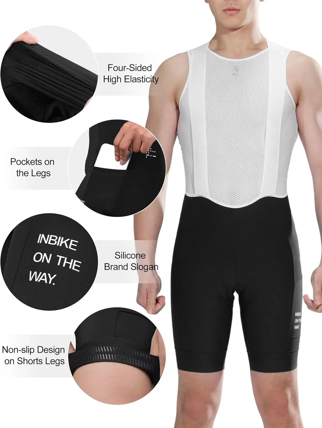 INBIKE Cycling Bib Shorts for Men, 3D Padded Breathable Road Bike Shorts Men, Lightweight Biking Bicycle Bibs with Pockets