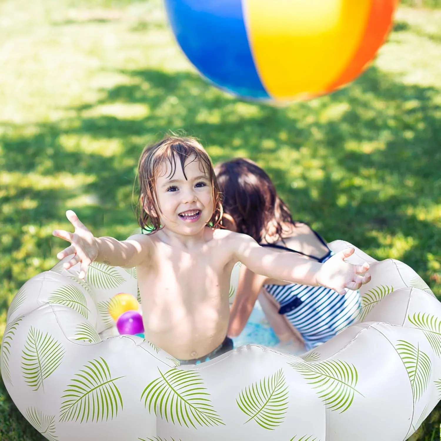 Inflatable Baby Pool, Portable Paddling Baby Swimming Pool for Toddlers Ages 0-3 Years Girls and Boys, Indoor& Outdoor, Garden and Backyard Summer Water Party, 35.4x9.8 in (Green Leaves)
