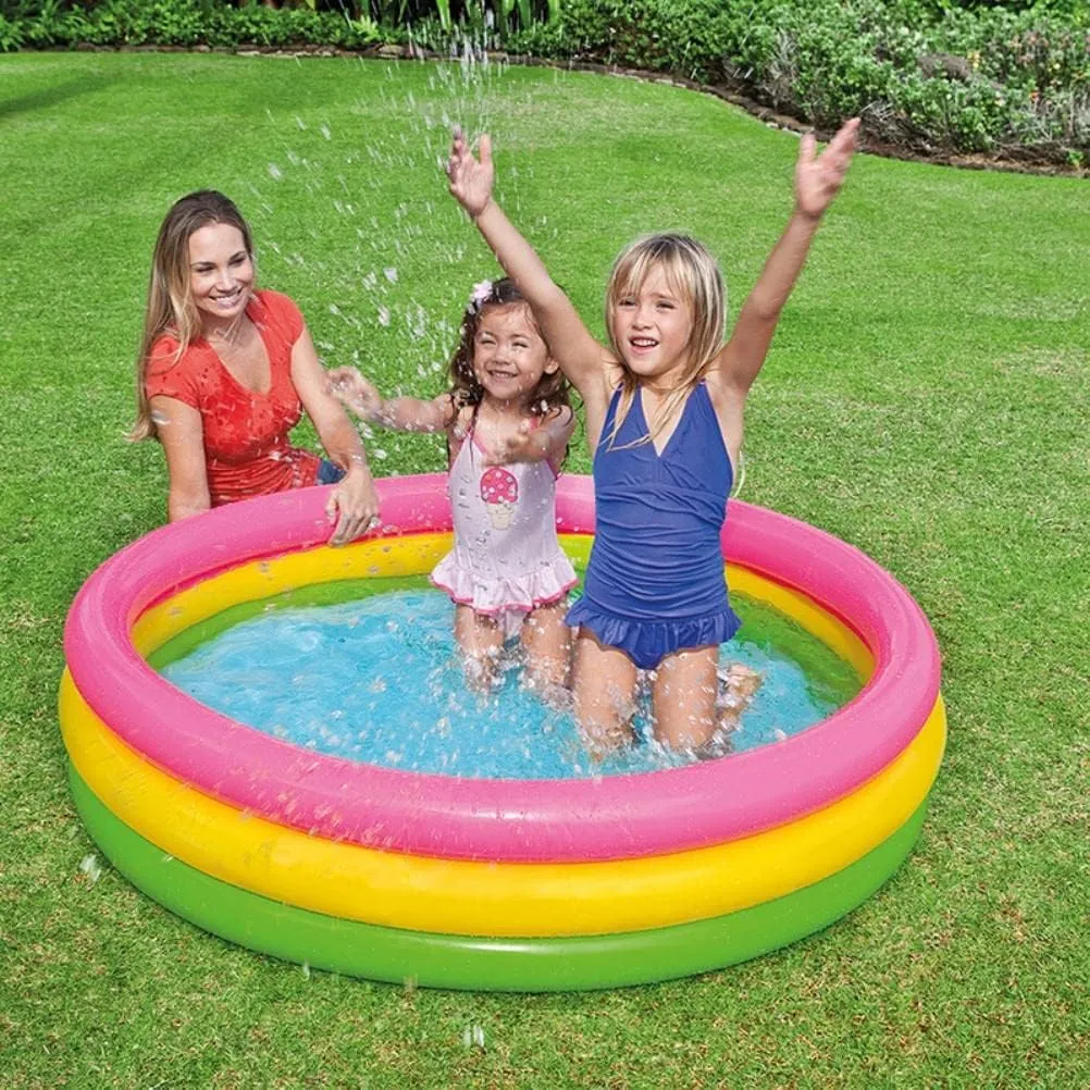 Inflatable Kiddie Pool Blow Up Kiddie Paddling Pool 47.2" X 11.8" Portable 3 Ring Baby Children Water Swimming Pool for Infants Kids Round Pools for Beach Indoor Outdoor Garden Backyard
