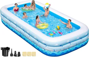 Inflatable Pool for Adults – 130" x 72" x 22" Family Blow Up Pool, Long-Lasting Swimming Backyard Pool with Electric Air Pump & Repair Patches – Easy Set Up, Sun-Resistant, Large Capacity