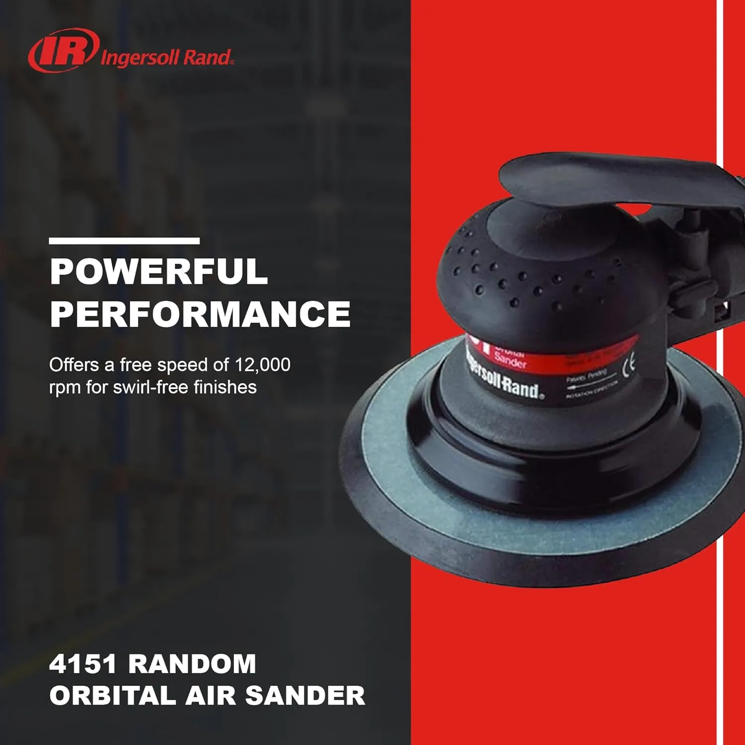 Ingersoll Rand 4151 Random Orbital Air Sander, 3/16" Orbit, 6" Vinyl Pad, 12,000 RPM, 0.2 HP