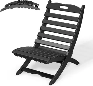 IVY&LANE Portable Xavier-Chair | Folding-Adirondack-Chairs | Wave | HDPE Plastic | Black | All-Weather Resistant | for Outdoor Fire-Pit Patio Lawn Beach Poolside