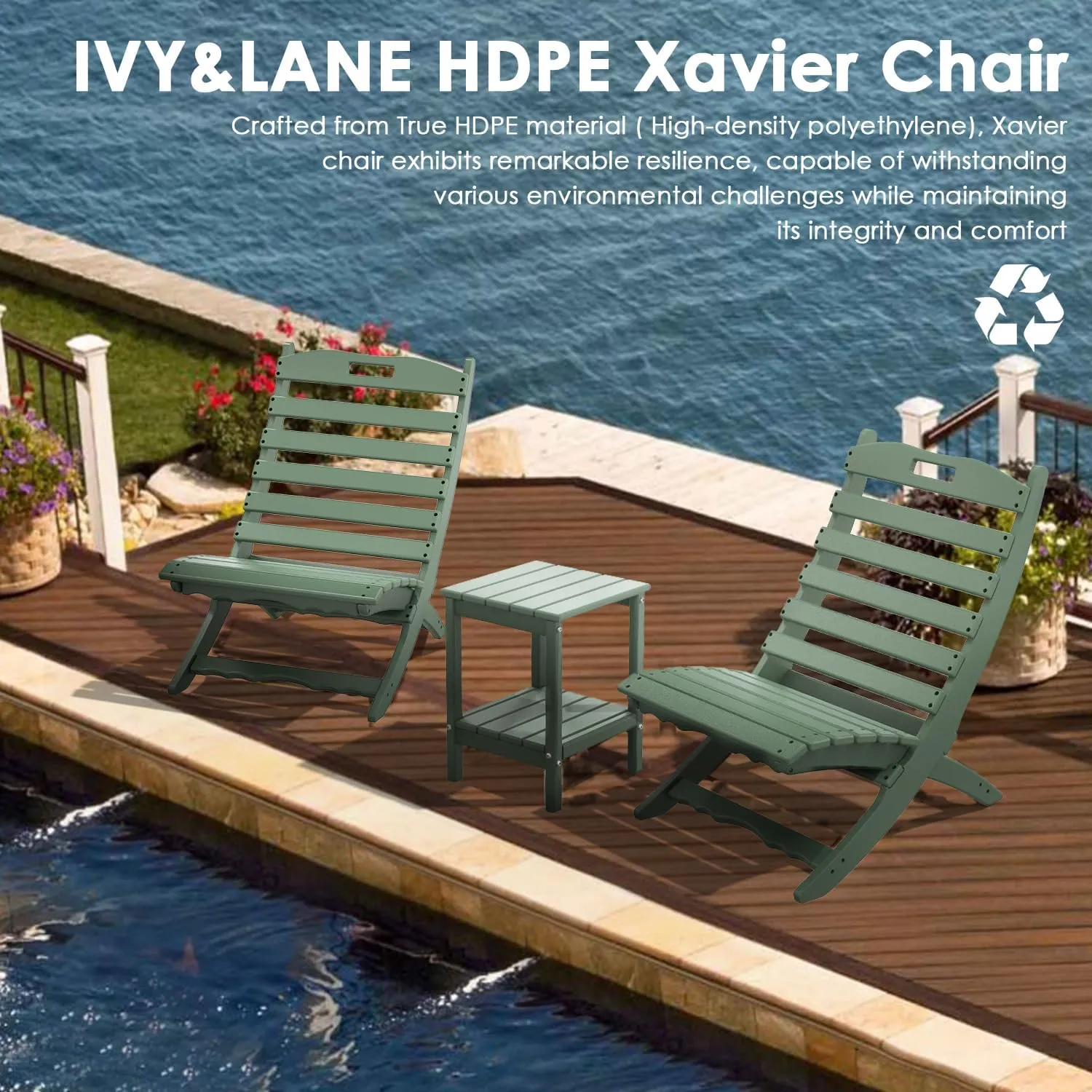 IVY&LANE Portable Xavier-Chair | Folding-Adirondack-Chairs | Wave | HDPE Plastic | Limited Edition | Forest Green | All-Weather Resistant | for Outdoor Fire-Pit Patio Lawn Beach Poolside