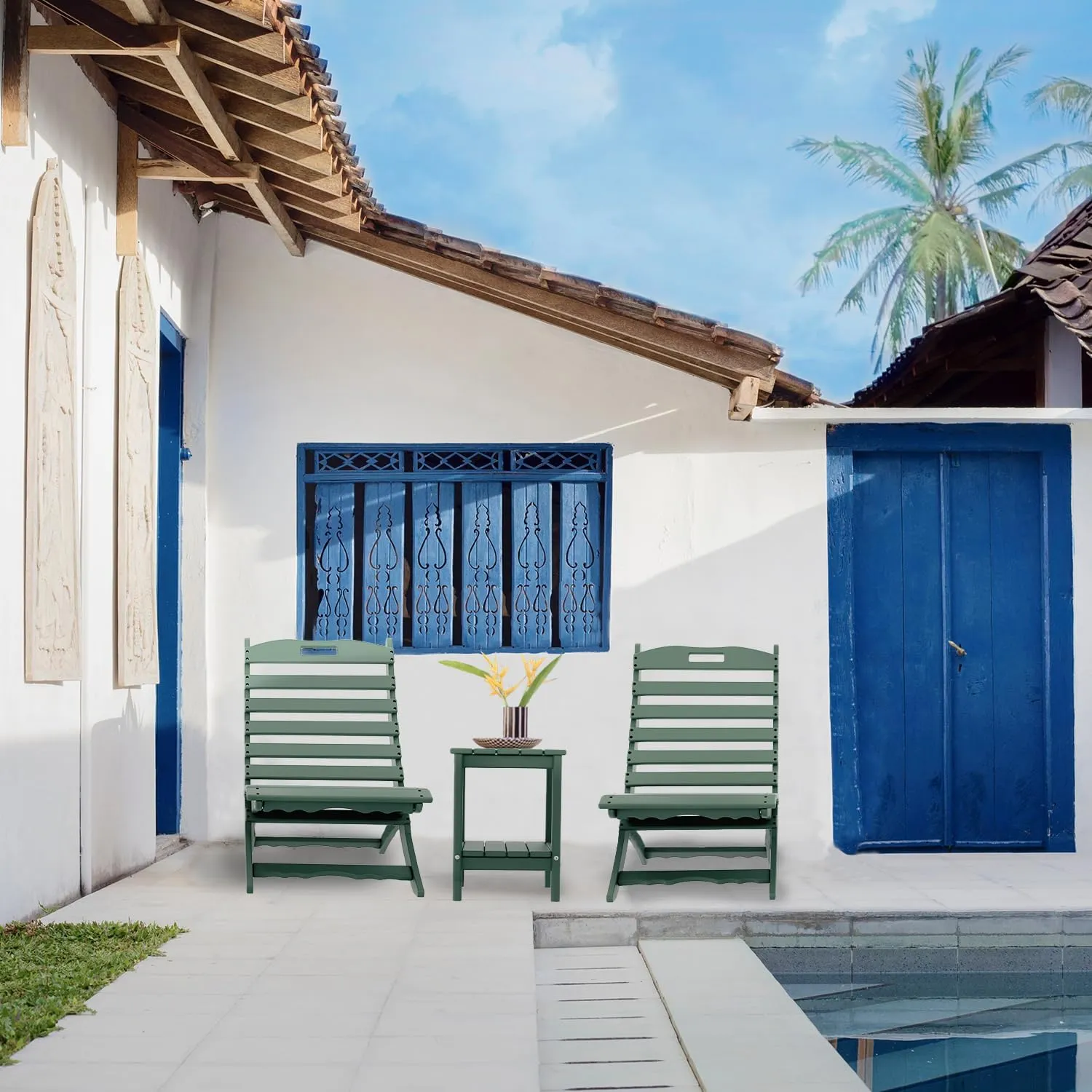IVY&LANE Portable Xavier-Chair | Folding-Adirondack-Chairs | Wave | HDPE Plastic | Limited Edition | Forest Green | All-Weather Resistant | for Outdoor Fire-Pit Patio Lawn Beach Poolside