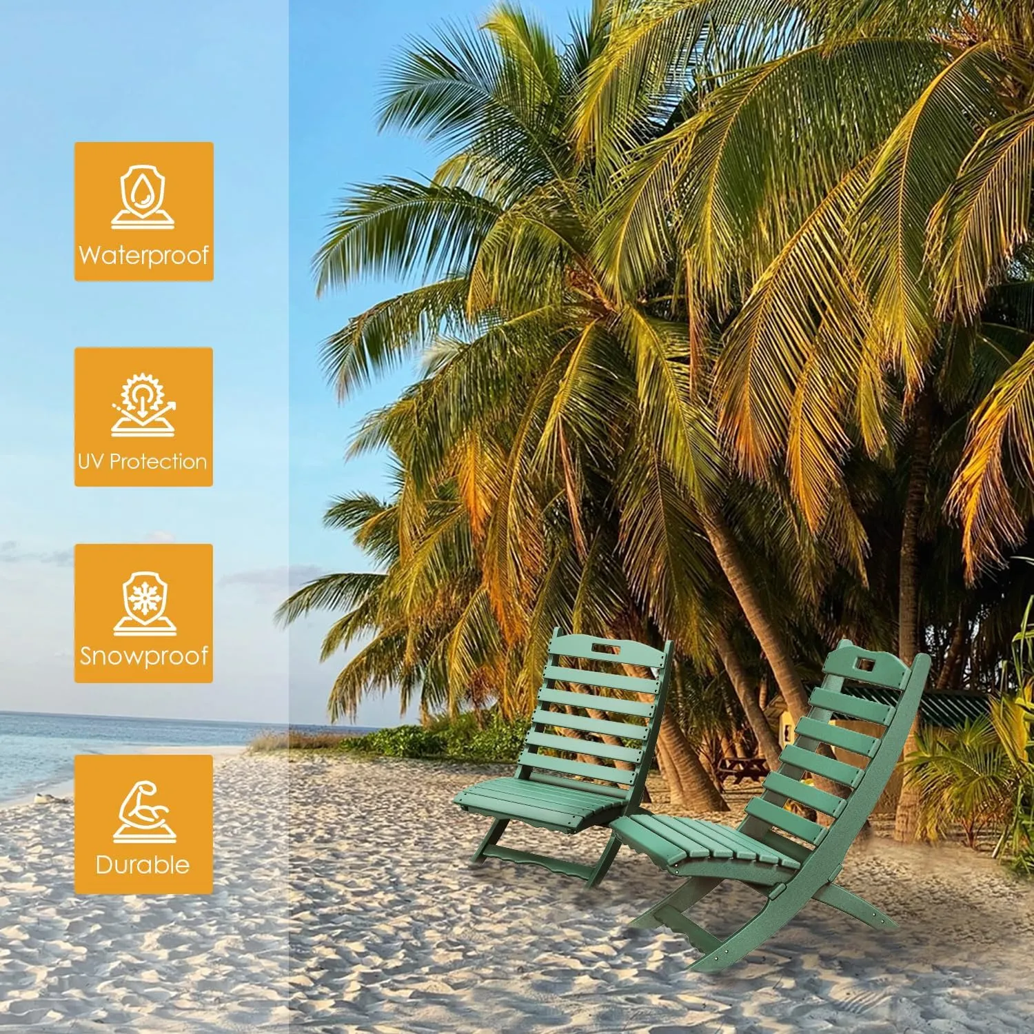 IVY&LANE Portable Xavier-Chair | Folding-Adirondack-Chairs | Wave | HDPE Plastic | Limited Edition | Forest Green | All-Weather Resistant | for Outdoor Fire-Pit Patio Lawn Beach Poolside