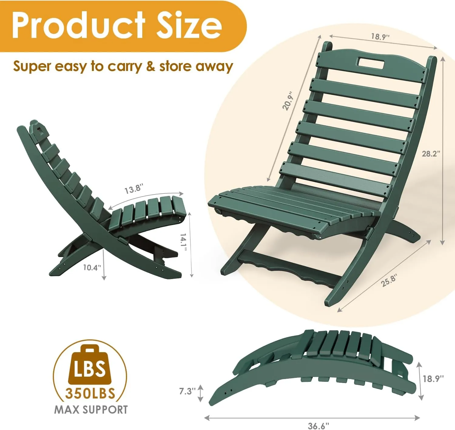 IVY&LANE Portable Xavier-Chair | Folding-Adirondack-Chairs | Wave | HDPE Plastic | Limited Edition | Forest Green | All-Weather Resistant | for Outdoor Fire-Pit Patio Lawn Beach Poolside