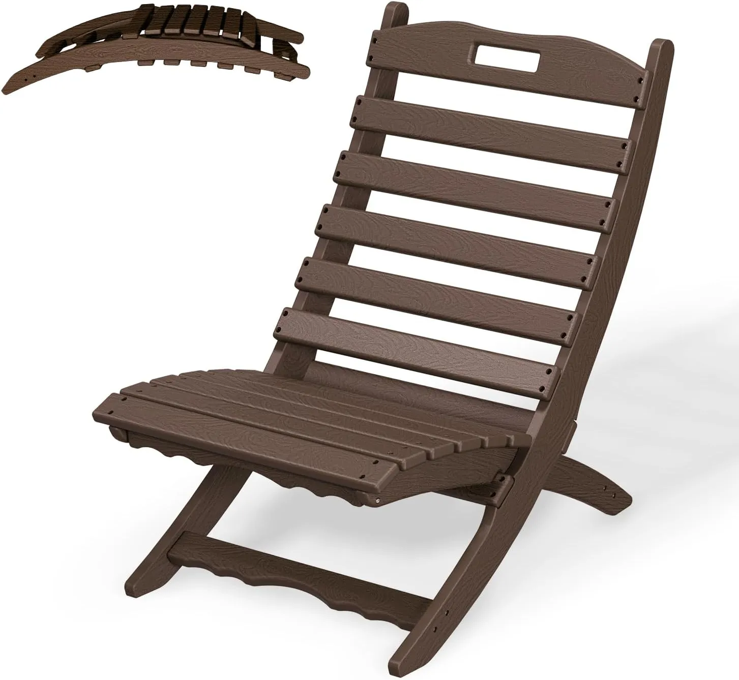 IVY&LANE Portable Xavier-Chair | Folding-Adirondack-Chairs | Wave | HDPE Plastic | Wood Grain | Dark Brown | All-Weather Resistant | for Outdoor Fire-Pit Patio Lawn Beach Poolside