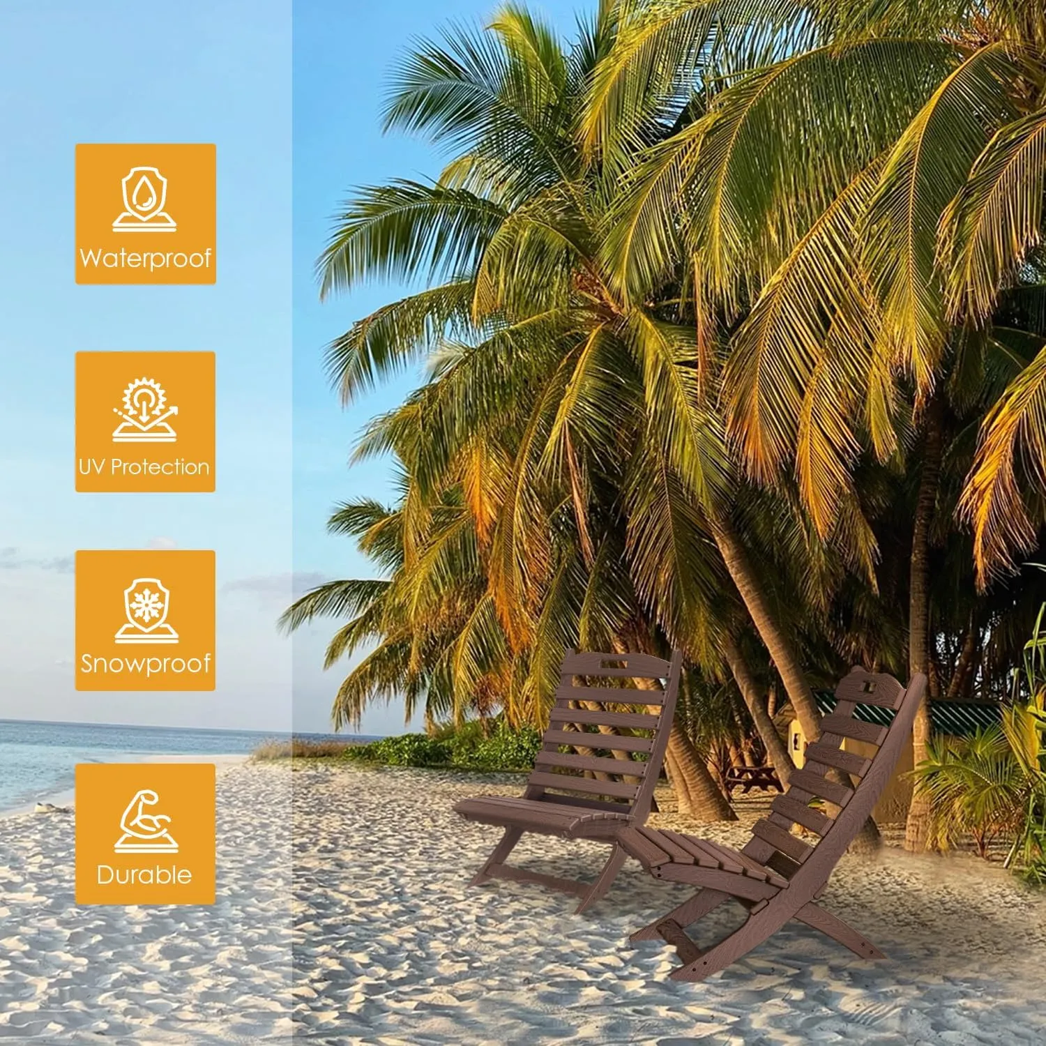 IVY&LANE Portable Xavier-Chair | Folding-Adirondack-Chairs | Wave | HDPE Plastic | Wood Grain | Dark Brown | All-Weather Resistant | for Outdoor Fire-Pit Patio Lawn Beach Poolside