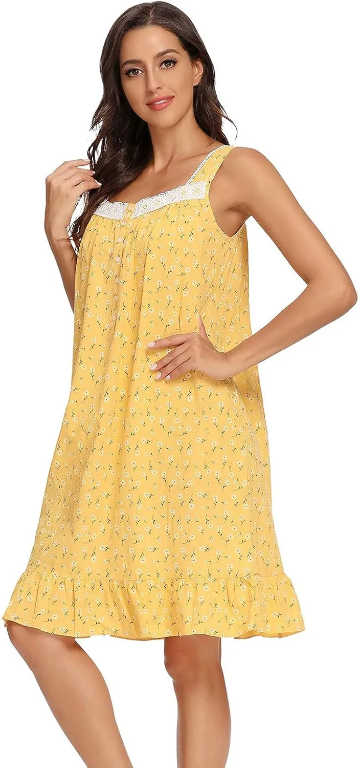 IZZY   TOBY Lightweight Cotton Nightgowns for Women Sleeveless Cotton Nightgown Mid-Calf Ladies Nightdress