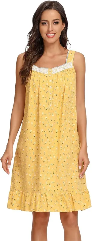 IZZY   TOBY Lightweight Cotton Nightgowns for Women Sleeveless Cotton Nightgown Mid-Calf Ladies Nightdress