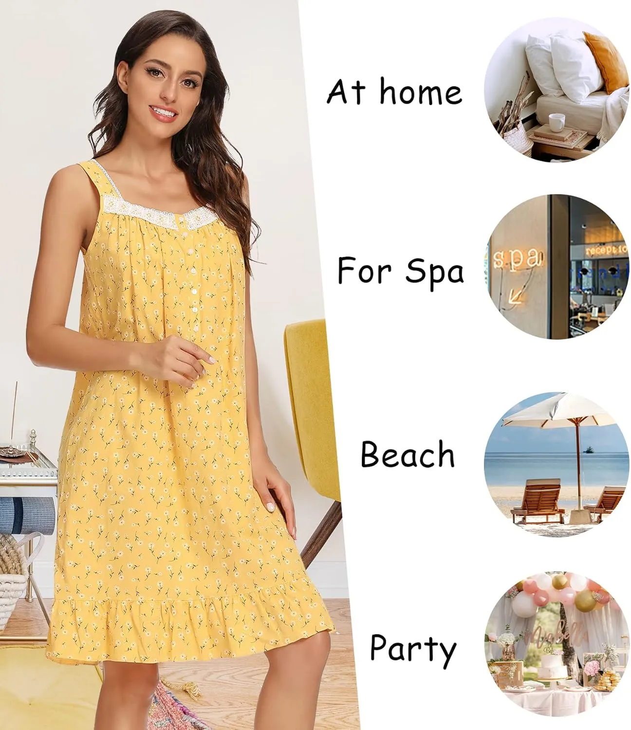 IZZY   TOBY Lightweight Cotton Nightgowns for Women Sleeveless Cotton Nightgown Mid-Calf Ladies Nightdress