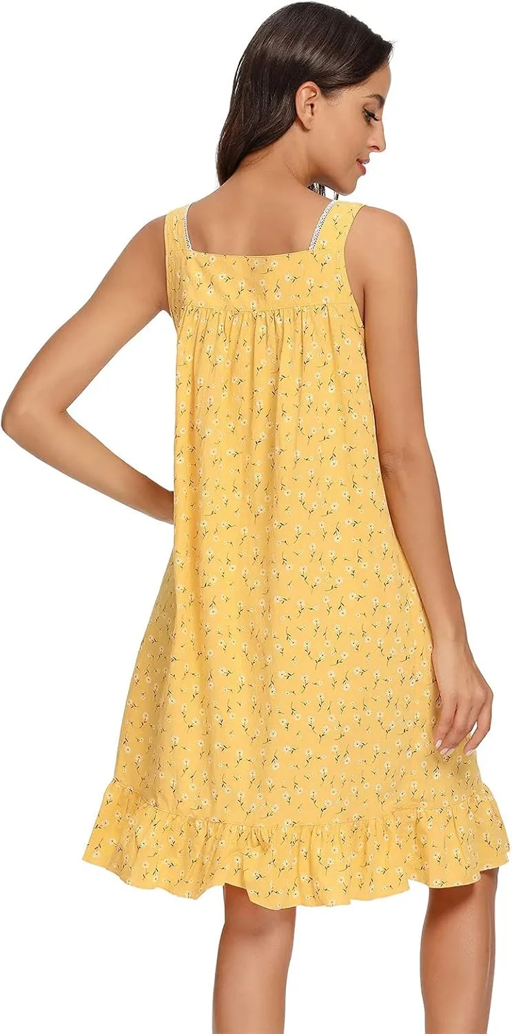 IZZY   TOBY Lightweight Cotton Nightgowns for Women Sleeveless Cotton Nightgown Mid-Calf Ladies Nightdress