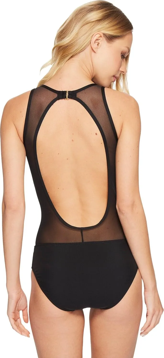 Jantzen Women's Mesh Solids High Neck One Piece Swimsuit