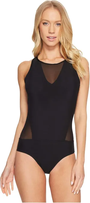 Jantzen Women's Mesh Solids High Neck One Piece Swimsuit
