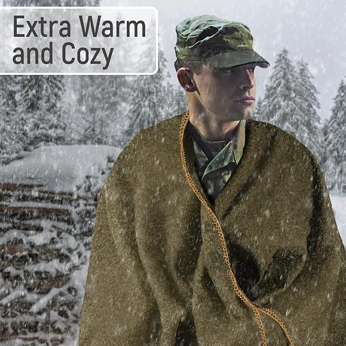 JMR Wool Camping Blanket - Warm Heavy Car Blanket & Camp Quilt - Survival Emergency Blanket 4 Sleeping Outdoors - Multi-Use Wool Blanket Camping, Car & Home - 80% Wool, Olive Green, 66X90, Case of 10