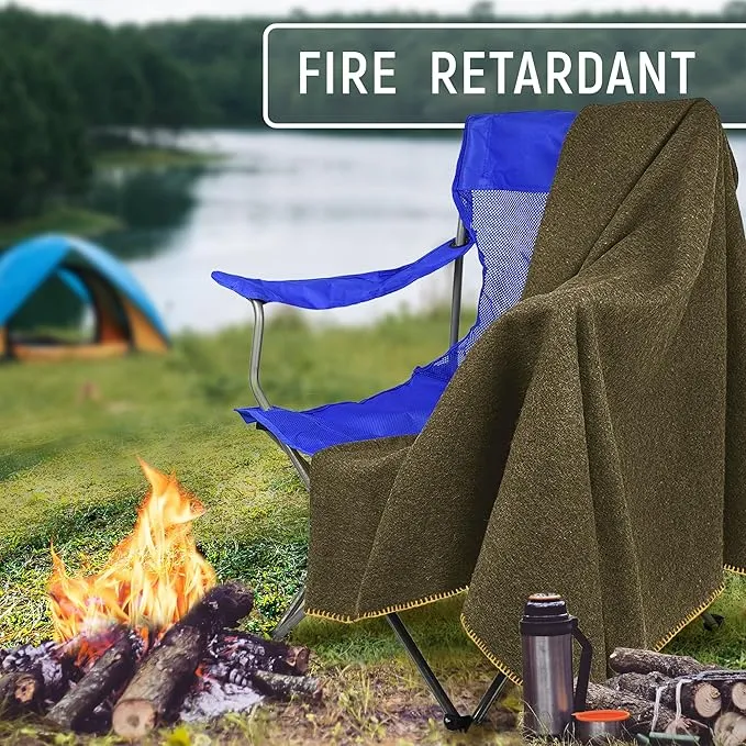 JMR Wool Camping Blanket - Warm Heavy Car Blanket & Camp Quilt - Survival Emergency Blanket 4 Sleeping Outdoors - Multi-Use Wool Blanket Camping, Car & Home - 80% Wool, Olive Green, 66X90, Case of 10