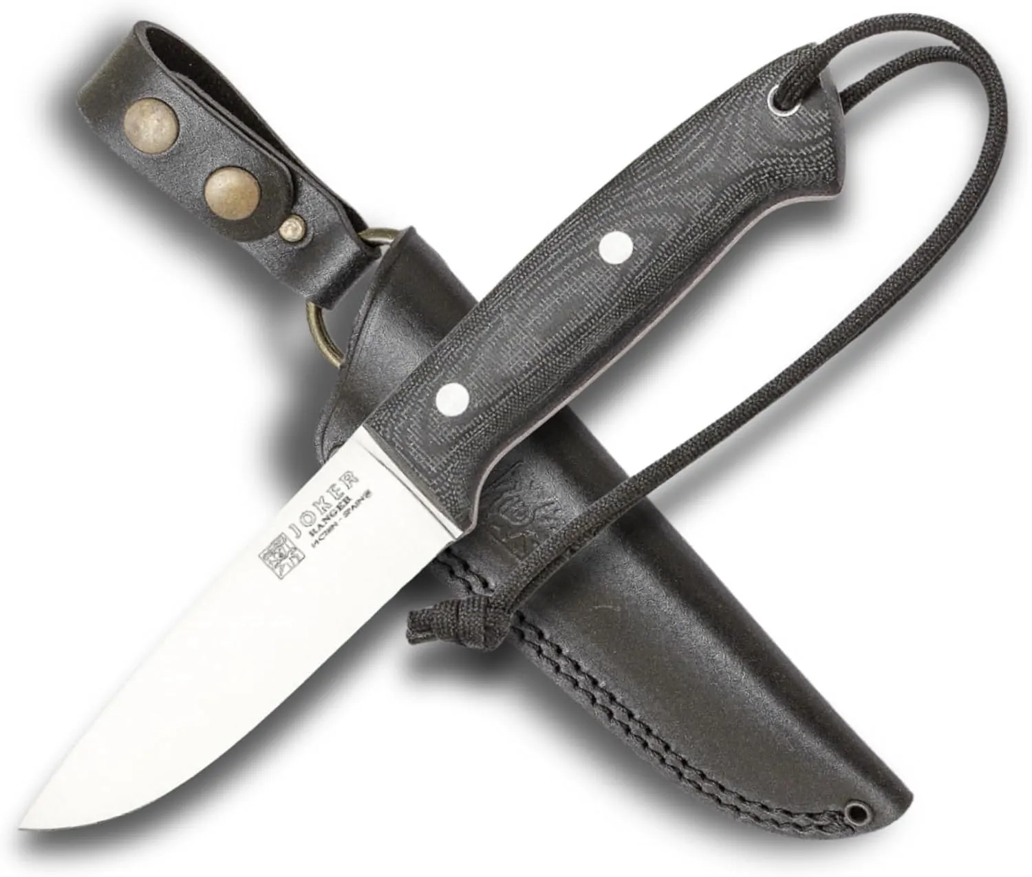 Joker oker Ranger Hunting Knife CM144 – 4.33" Sandvik 14C28N Steel Blade, Canvas Micarta Handle, Brown Leather Sheath – Outdoor Tool for Hunting, Fishing, Camping & Hiking