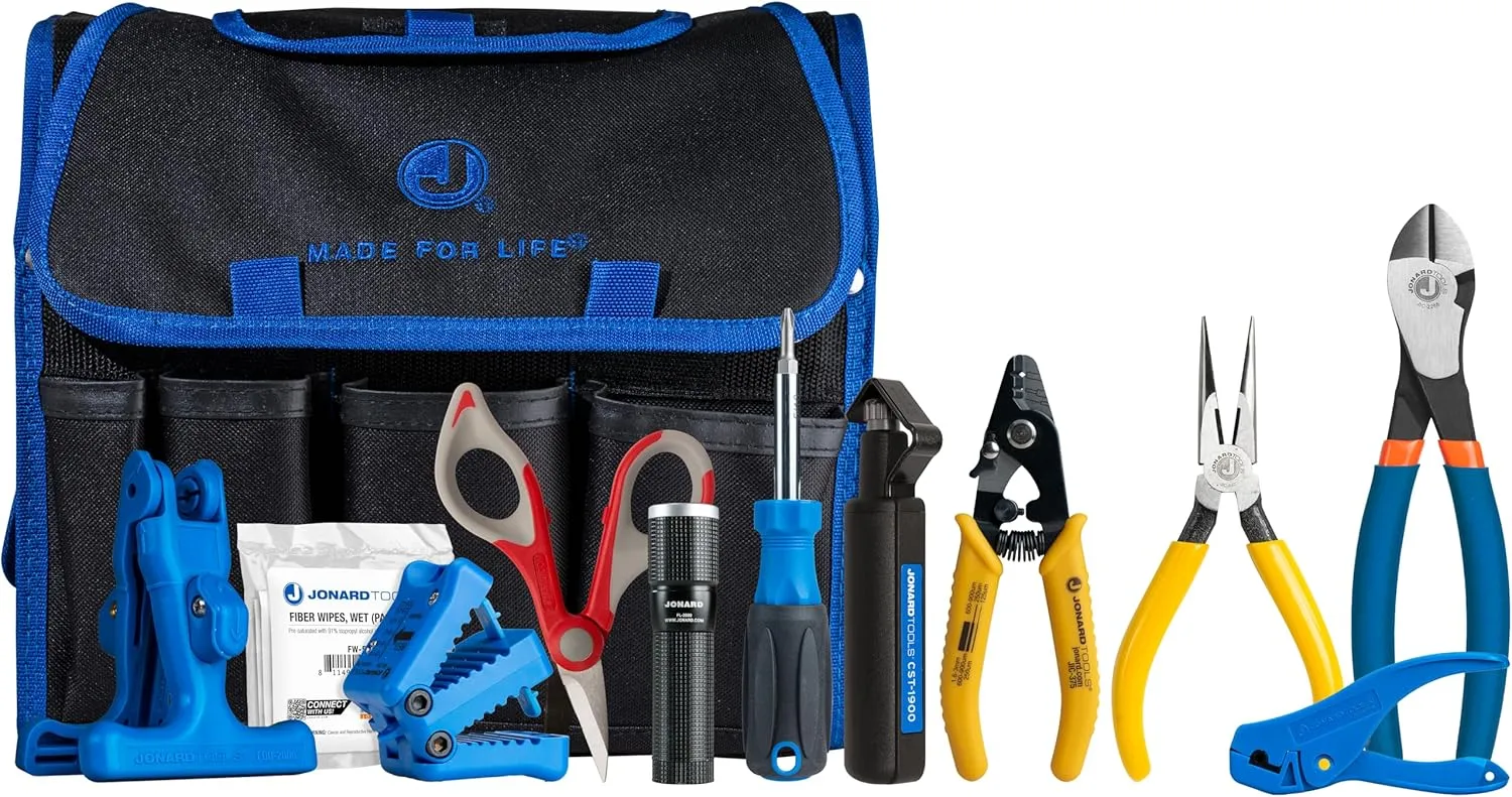 Jonard Tools TK-121 Fiber Prep Kit  - 12 Piece Premium Fiber Optic Cable Access and Termination Tools set with Stripping, Ringing, And Cutting Tools