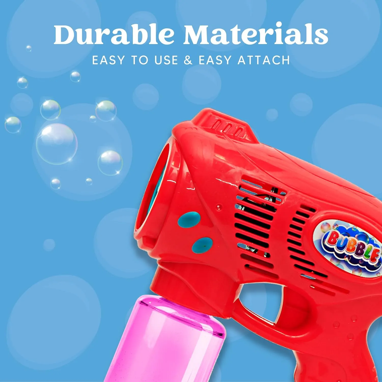 JOYIN 2 Bubble Guns with 2 Refill Solution (10 oz Total), Bubbles Maker, Blower, Machine Gun Blaster for Kids, Toddlers, Outdoors Activity, Party, Birthday Gift, Easter Toys (Blue Red)