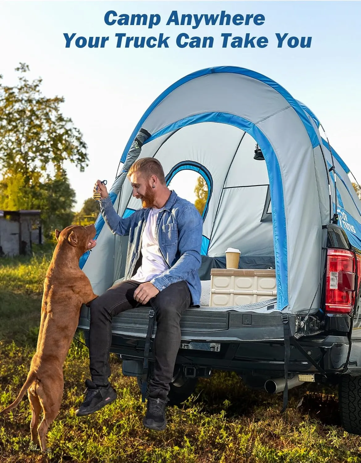 JOYTUTUS Truck Tent, Portable Truck Bed Tent with Rainfly, 5FT - 6.5FT Truck Tent with Waterproof PU2000mm Double Layer for 2 Person - Blue
