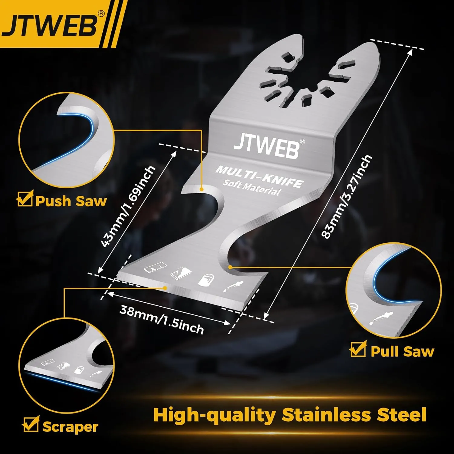 JTWEB Oscillating Multi Tool Hook Knife Blade Scraper, 5PCS Asphalt Shingle Cutter Tool for Cutting Soft Materials, Roofing Shingles, PVC Carpet, Cardboard, Multitool Saw Blades Kit for Bosch