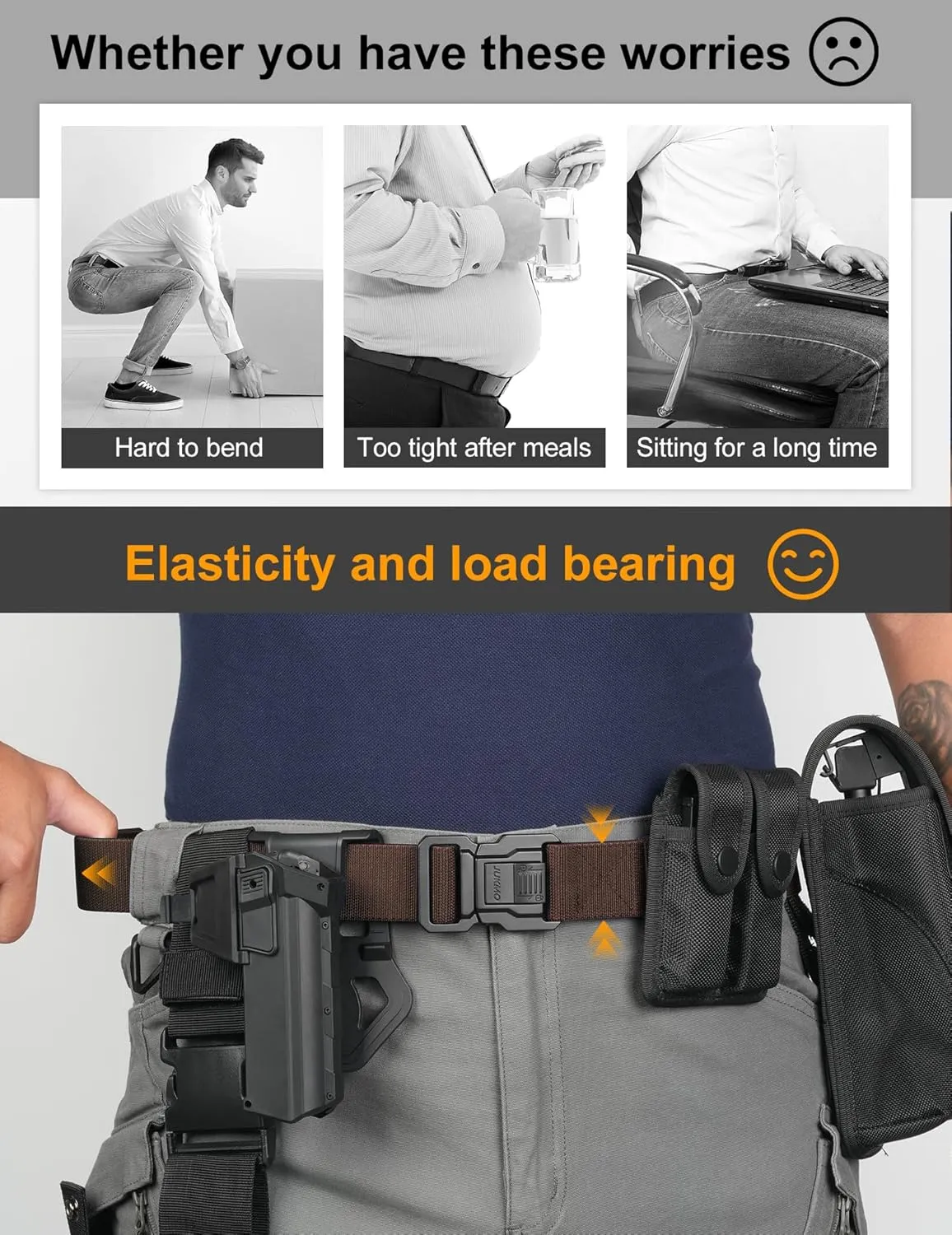 JUKMO Men's Tactical Belt with Lock, Military Work 1.5" Stretch Nylon Web Quick Release Belt with Heavy Duty Seatbelt Buckle