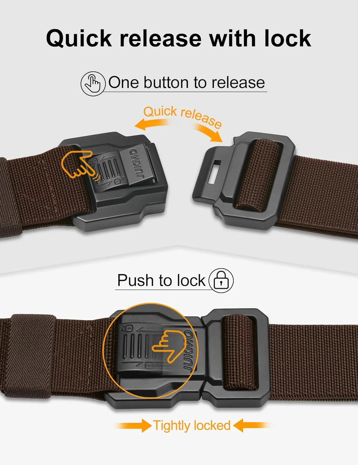 JUKMO Men's Tactical Belt with Lock, Military Work 1.5" Stretch Nylon Web Quick Release Belt with Heavy Duty Seatbelt Buckle