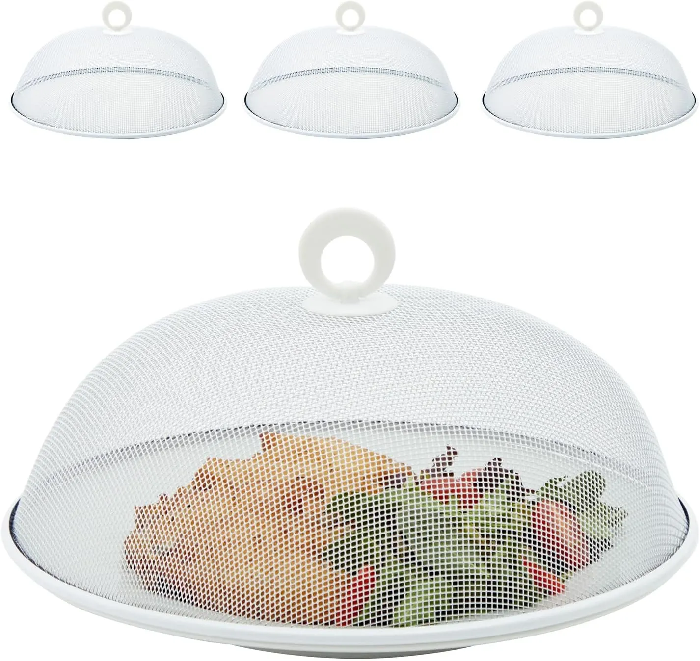 Juvale Metal Mesh Food Tent, Outdoor Plate Serving Covers (White, 11 Inch) - 4 Pack - Food Covers for Outside Mesh