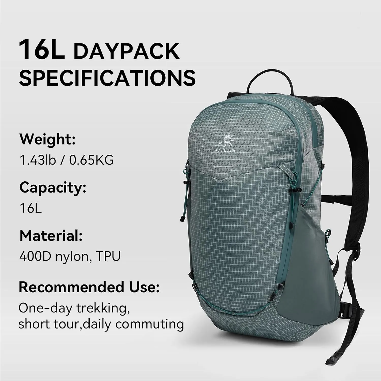 KAILAS Far Mountain16L Lightweight Hiking Backpack Trekking Daypack Small Backpacks Traveling Camping Grey Lake Blue