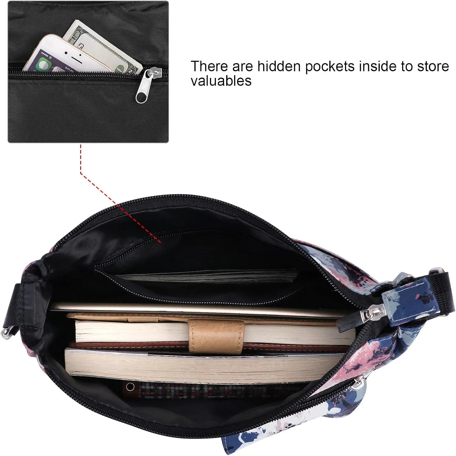 Kamo Crossbody for Women - Multi-pocket Shoulder Lightweight Messenger Casual Printed Purse Handbag Travel Bag