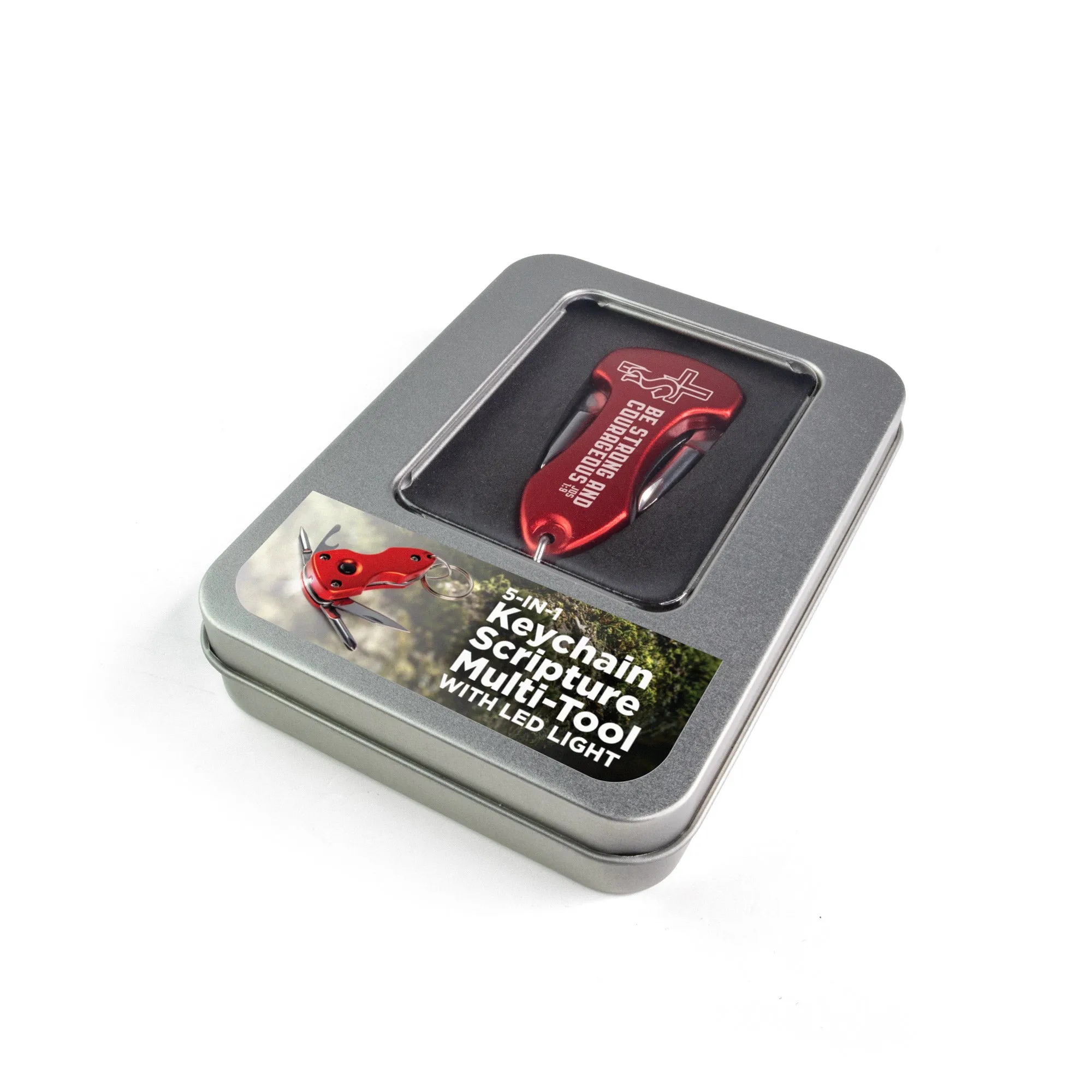 Keychain Multi-Tools With LED - Strong and Courageous: Josh. 1:9