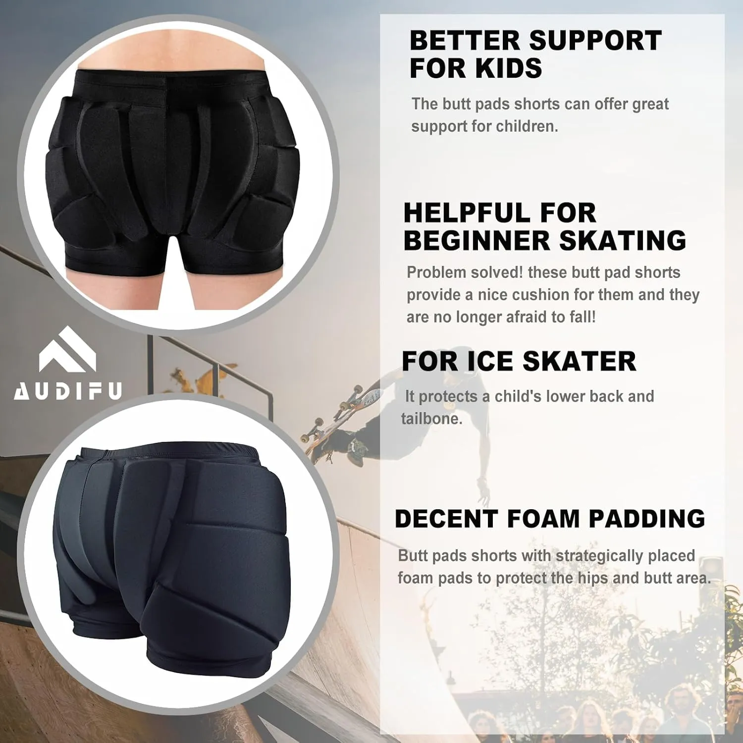 Kids Butt Pad Shorts for Skating Snowboarding Ski, Hip Protective Padded Shorts for Youth Child