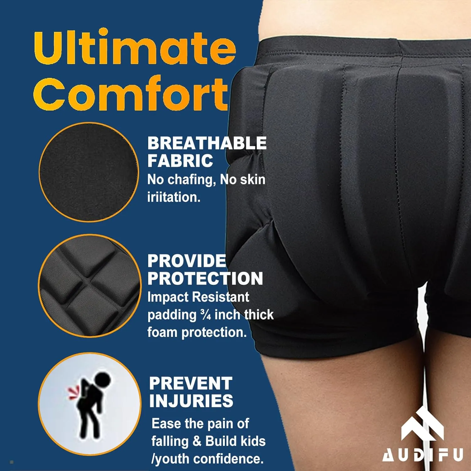Kids Butt Pad Shorts for Skating Snowboarding Ski, Hip Protective Padded Shorts for Youth Child