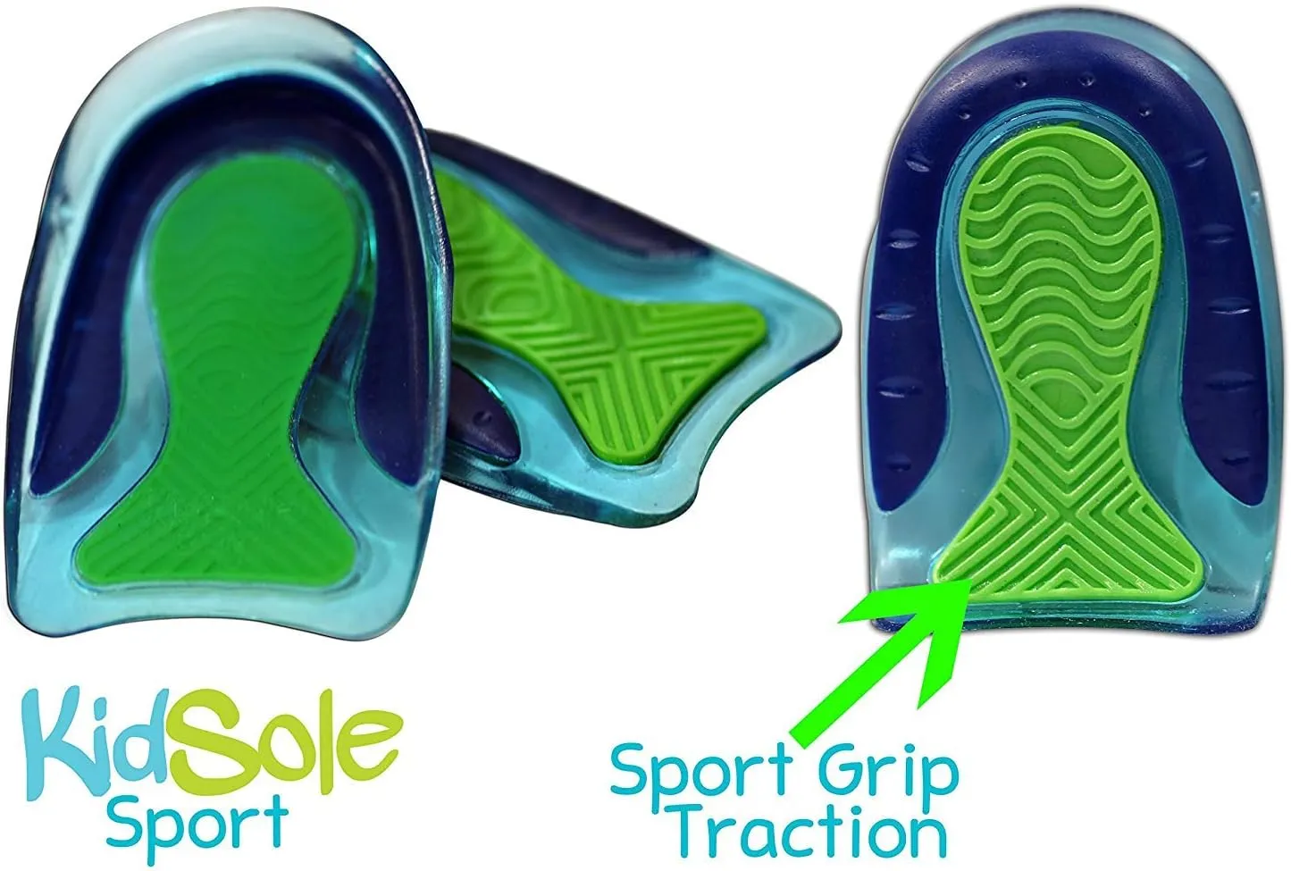 KidSole Sport Traction Shock Absorbing Lightweight Gel Heel Cups for Kid's with Sensitive Heels, Heel Spurs, Plantar Fasciitis, or Ankle Pain (2 Pairs, 4 Single Heelcups) (Kid's Size 3-7)