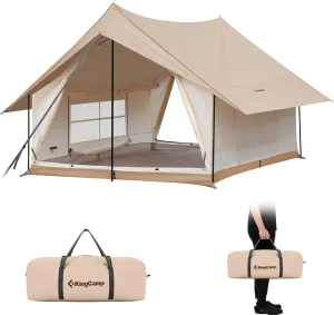 KingCamp Canvas Cabin Tent with Large Windows, Waterproof & Breathable 4 Season Tents, Easy Setup Glamping Tent with Carry Bag, for Camping, Picnic