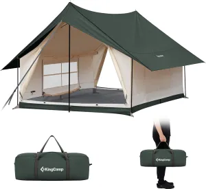 KingCamp Canvas Cabin Tent with Large Windows, Waterproof & Breathable 4 Season Tents, Easy Setup Glamping Tent with Carry Bag, for Camping, Picnic