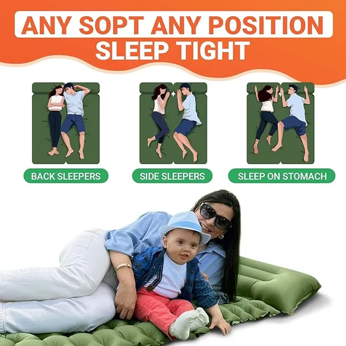 KingCamp Sleeping Pads for Camping, Self Inflating Camping Mattress with Built-in Foot Pump, Connectable Durable Inflatable Sleeping Mat with Pillow, Compact Camping Air Mattress for Camping Hiking