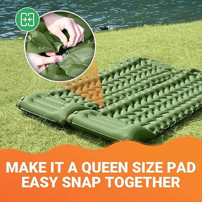 KingCamp Sleeping Pads for Camping, Self Inflating Camping Mattress with Built-in Foot Pump, Connectable Durable Inflatable Sleeping Mat with Pillow, Compact Camping Air Mattress for Camping Hiking