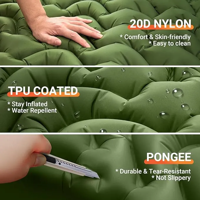 KingCamp Sleeping Pads for Camping, Self Inflating Camping Mattress with Built-in Foot Pump, Connectable Durable Inflatable Sleeping Mat with Pillow, Compact Camping Air Mattress for Camping Hiking