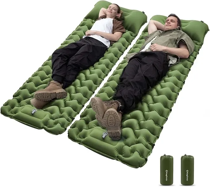 KingCamp Sleeping Pads for Camping, Self Inflating Camping Mattress with Built-in Foot Pump, Connectable Durable Inflatable Sleeping Mat with Pillow, Compact Camping Air Mattress for Camping Hiking