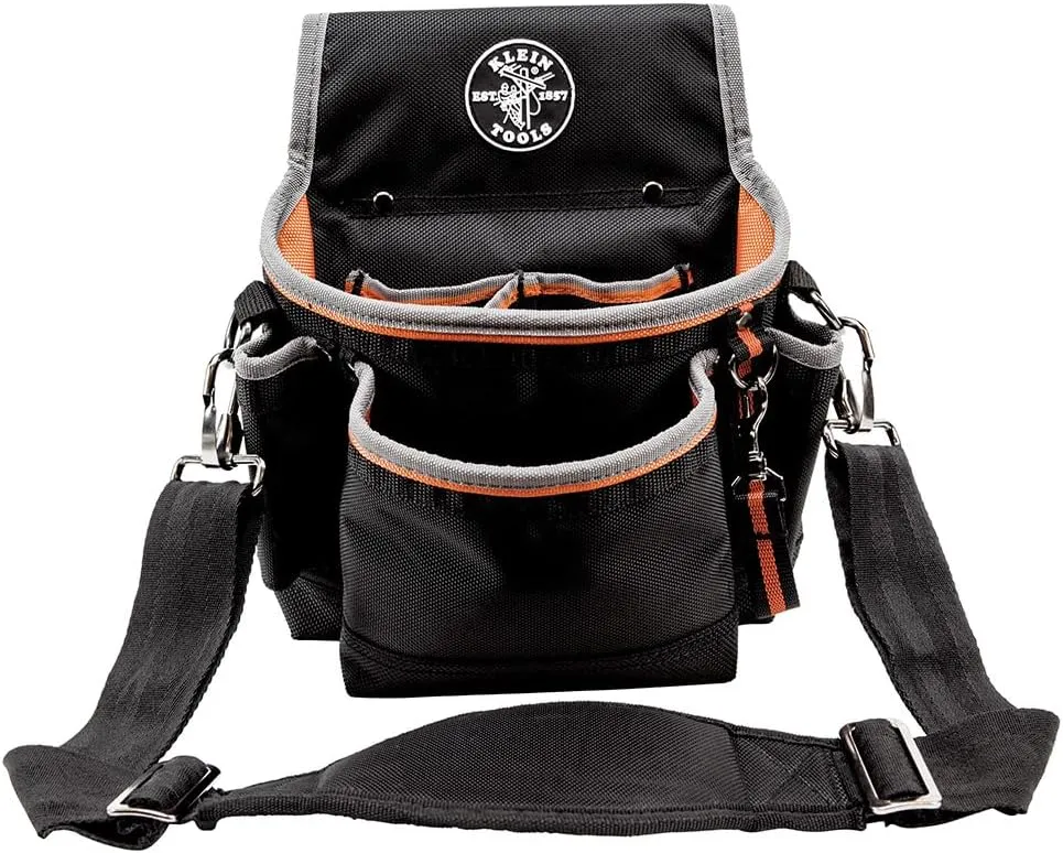 Klein Tools 5243 Tradesman Pro Tool Pouch with Padded Shoulder Strap, Reinforced Bottoms and Electrical Tape Thong, 15-Pocket