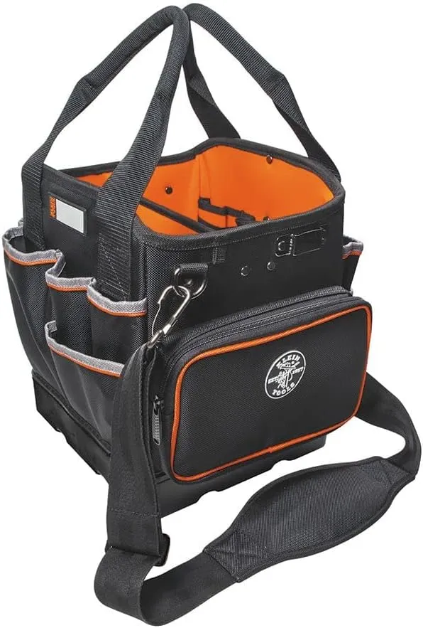 Klein Tools 5541610-14 Tool Bag with Shoulder Strap Has 40 Pockets & 32581 4-in-1 Electronics Screwdriver Set with Precision Machines Bits: 2 Slotted, 2 Phillips, and Cushion Grip Handles, 4-Piece