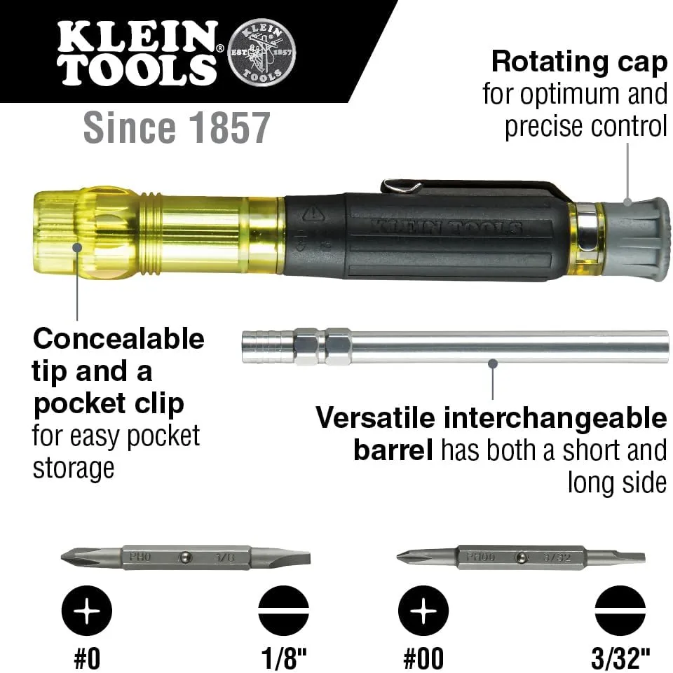 Klein Tools 80037 Screwdriver Tool Set, Multi-Bit Pocket Precision Screwdriver and Adjustable Length Stubby, 2-Piece